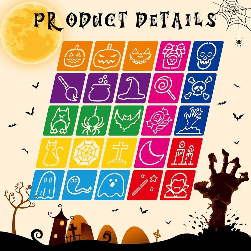 TMTECHJS 25 Pcs Halloween Stencils Holiday Stencil Sidewalk Chalk Stencils Halloween Stencil for Painting on Wood Walls Fabrics Window 5 Inches - Image 2